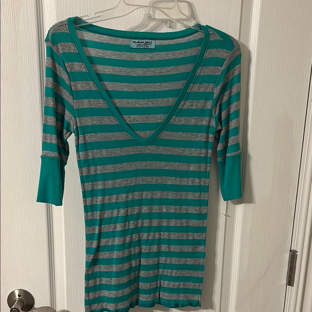 Michael Stars Teal and Gray Striped Top ** Y2K**